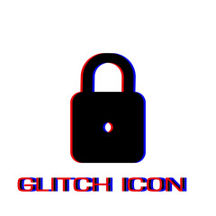 Lock icon flat. Simple pictogram - Glitch effect. Vector illustration symbol