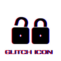 Locks icon flat. Simple pictogram - Glitch effect. Vector illustration symbol
