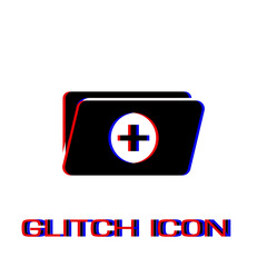 Add Folder icon flat. Simple pictogram - Glitch effect. Vector illustration symbol