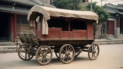 Fototapeta premium Potrait of a big cart with six wheels AI Generated Image