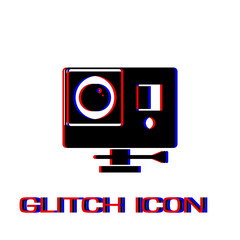 Action camera icon flat. Simple pictogram - Glitch effect. Vector illustration symbol