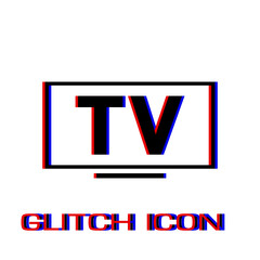 TV icon flat. Simple pictogram - Glitch effect. Vector illustration symbol
