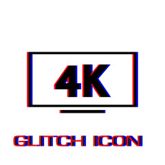 LCD 4k icon flat. Simple pictogram - Glitch effect. Vector illustration symbol