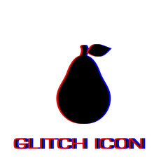 Pear icon flat. Simple pictogram - Glitch effect. Vector illustration symbol