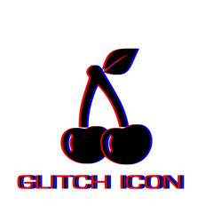 Cherry icon flat. Simple pictogram - Glitch effect. Vector illustration symbol