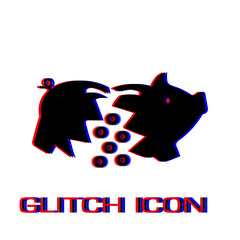 Piggy icon flat. Simple pictogram - Glitch effect. Vector illustration symbol