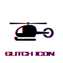Helicopter icon flat. Simple pictogram - Glitch effect. Vector illustration symbol
