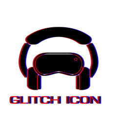 Virtual reality icon flat. Simple pictogram - Glitch effect. Vector illustration symbol