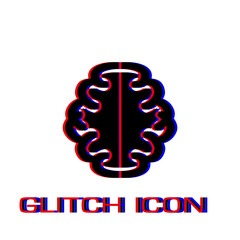 Brain icon flat. Simple pictogram - Glitch effect. Vector illustration symbol