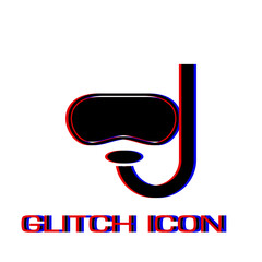Swim mask icon flat. Simple pictogram - Glitch effect. Vector illustration symbol