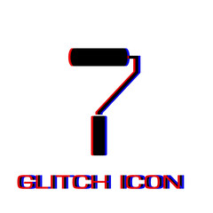 Paint roller icon flat. Simple pictogram - Glitch effect. Vector illustration symbol
