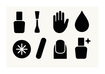 Obraz premium Nail care silhouette icons set – beauty, manicure, grooming symbols
