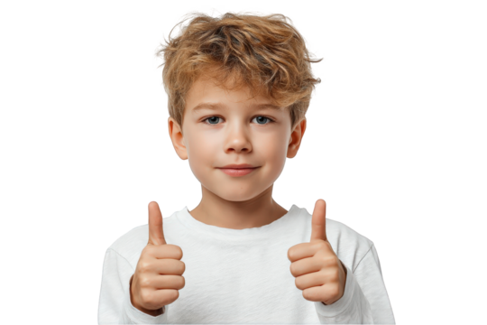 Boy with blonde hair giving thumbs up sign isolated on transparent background.png white backgroundparent background