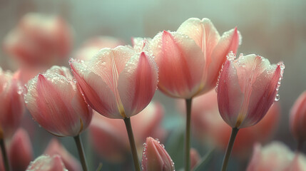Fototapeta premium delicate pink tulip flowers and buds in fresh springtime bouquet