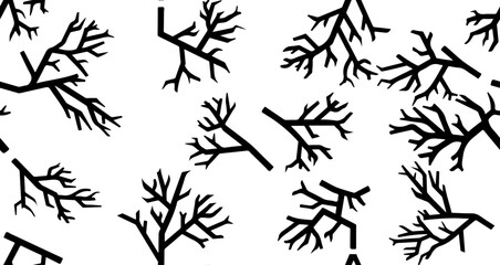branch pattern and A collection of 11 unique, stylized tree branch silhouettes in bold black lines. Perfect for use in nature-themed designs, 