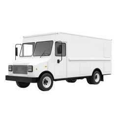 Fototapeta premium White Food Truck Ready for Business on Urban Street, Ideal for Mobile Catering and Events on transparent background