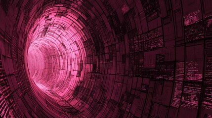 Obraz premium Pink digital tunnel, glowing core, futuristic technology