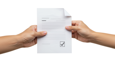 Isolated Hands Holding a Document with Lines and a Checkmark Box