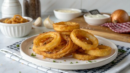 Golden Crispy Onion Rings with Dipping Sauce