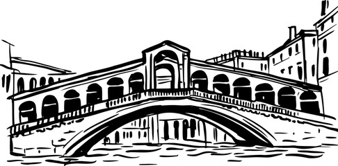 Venice Bridge Canal Line Drawing