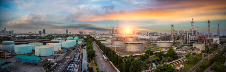 Naklejka premium Aerial view oil refinery, refinery plant, refinery factory petrochemical plant