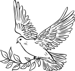 Dove of Peace with Laurel Branch Channel Linear Drawing