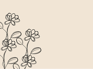 Elegant Black Line Art Flowers on Beige Background