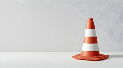 Single orange traffic cone on white surface