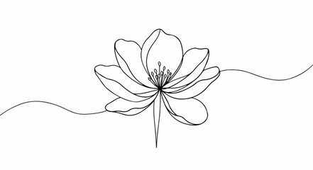 Modern abstract representation of a flower using clean black lines and artistic curves in minimalistic style.
