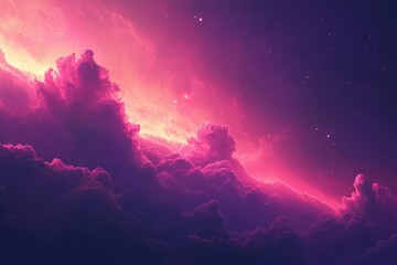 Naklejka premium Vibrant pink and purple nebula, cosmic clouds, celestial landscape