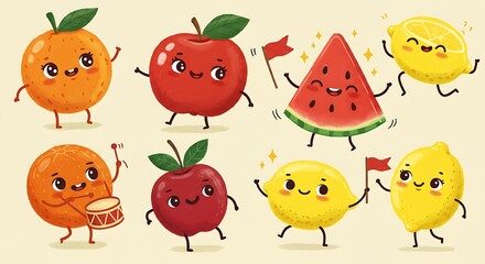 Cute cartoon fruit characters