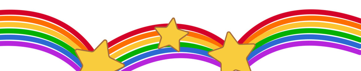 Colorful rainbow wave LGBT pride month background decoration border design with stars