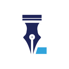 this is a logo design of a pen in letter L shape in blue color