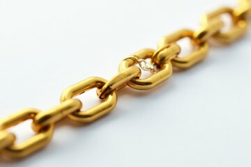 Fototapeta premium Close-up shot of a single gold hip-hop chain on white , fashion, shiny, style