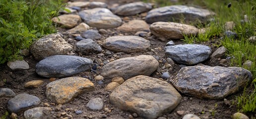 Natural stone pathway with grass