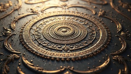 Intricate symmetrical lines etched on a smooth surface , complex, motif