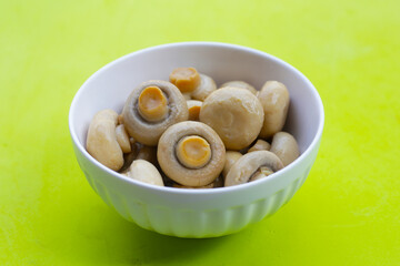 Champignon mushrooms in brine. Canned champignon mushrooms whole