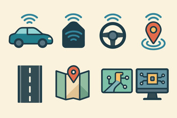 Navigation and gps flat icons set – map, tracking, direction symbols for apps