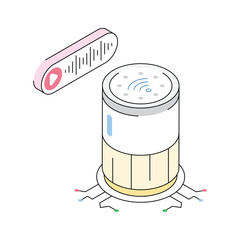 A premium isometric icon of smart speaker technology