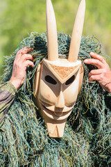 The traditional mask of the carnival of Lazarim. Portugal. Careto de Lazarim.