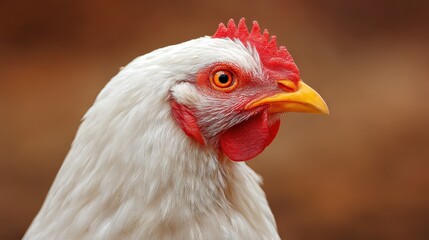 close up of a white chicken head with detailed features