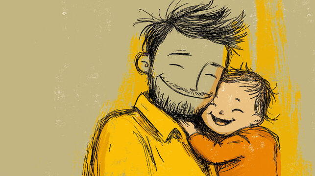 Biglietto per la festa del pap&agrave; con spazio a disposizione per scrivere. Un padre sorridente tiene in braccio la figlia sorridente. 
