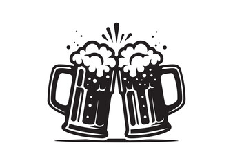 Beer mug Silhouette Black Vector White Background Illustration