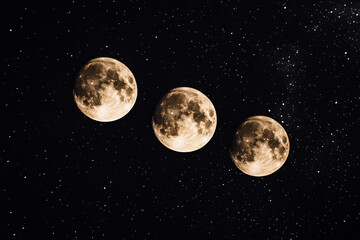 Naklejka premium Three full moons shining brightly in a starry night sky