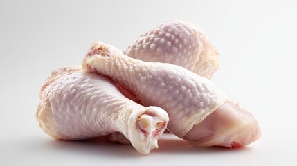 Raw chicken drumsticks on white background for cooking