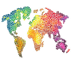 Fototapeta premium world social media day. Colorful abstract world map representation with honeycomb patterns.