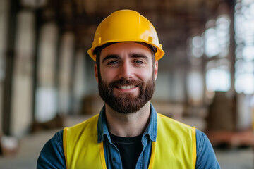 Confident construction worker smiling on site