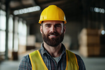 Confident construction worker smiling on site