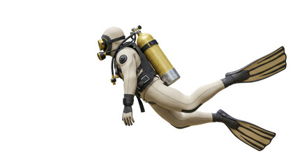 Isolated Scuba Diver Floating Underwater with Gear