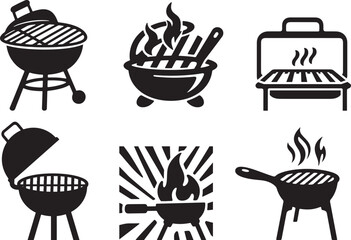 BBQ Simple Black and White Grill Icons for a Summer Cookout, BBQ Icon